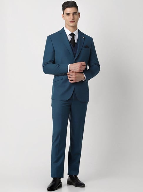 Buy Men Blue Solid Slim Fit Formal Four Piece Suit for Mens Online