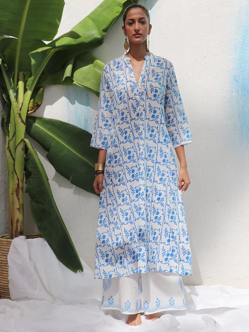 Chidiyaa Walk In the Clouds Estelle Handprinted Cotton Kurta Set