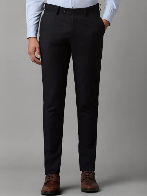 Buy Men Black Slim Tapered Fit Solid Flat Front Formal Trousers