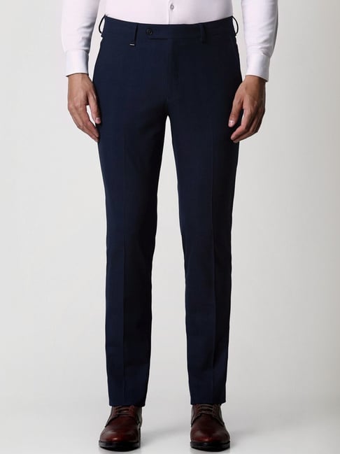 Van Heusen Navy Slim Fit Checks Trousers-picture-32