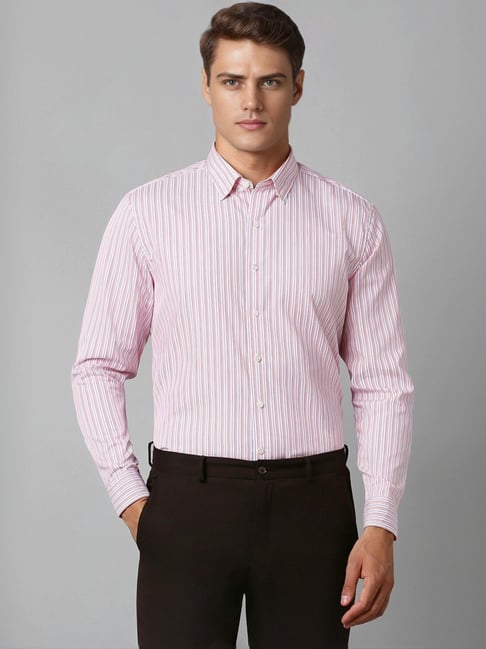 Louis Philippe Pink Slim Fit Striped Shirt-picture-25