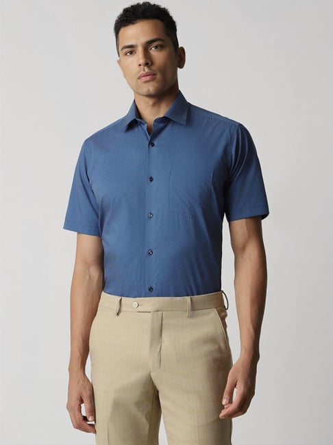 Buy Men Blue Regular Fit Dots Half Sleeves Formal Shirt for Mens