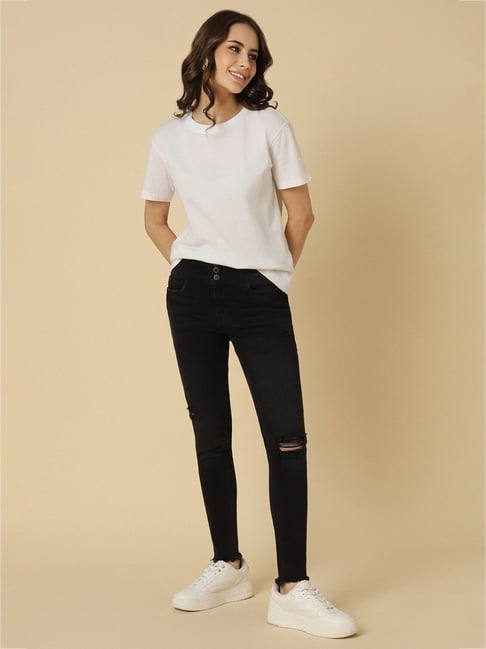Buy Allen Solly Black Cotton Skinny Fit Mid Rise Jeans for Women