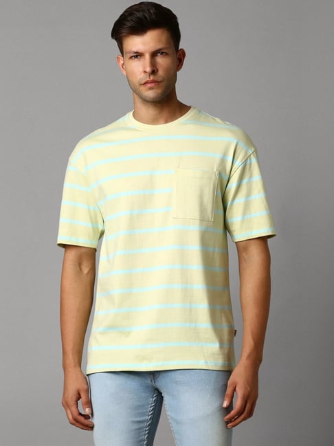Louis Philippe Green Regular Fit Striped T-Shirt