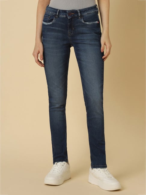 Allen Solly Dark Blue Cotton Slim Fit Mid Rise Jeans-picture-16