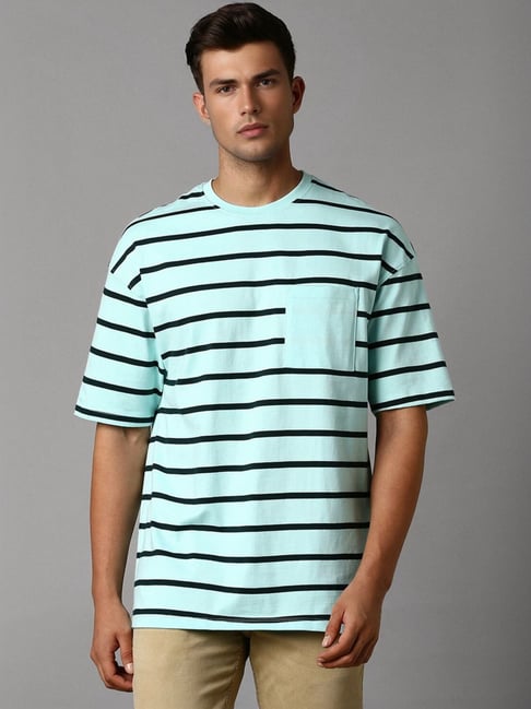 Buy Louis Philippe Blue Regular Fit Striped T-Shirt for Mens