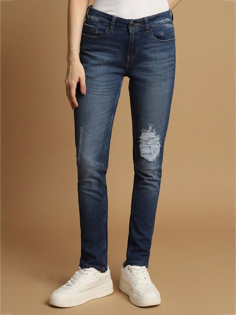 Allen Solly Dark Blue Cotton Distressed Jeans-picture-20