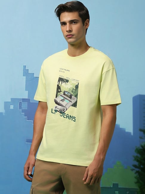 Louis Philippe Yellow Loose Fit Printed T-Shirt