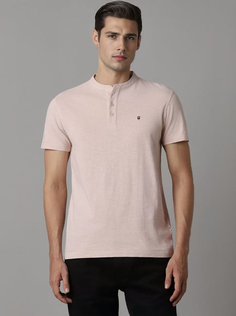 Louis Philippe Pink Slim Fit Henley T-Shirt