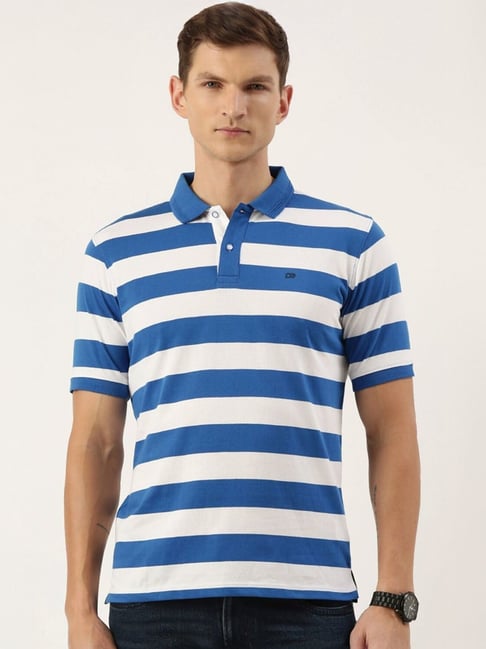 Buy Peter England Blue Regular Fit Striped Polo T-Shirt for Mens