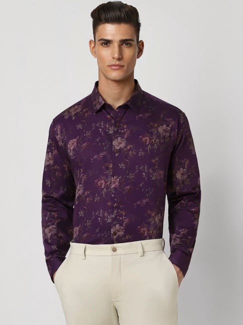 Van Heusen Purple Slim Fit Floral Print Shirt