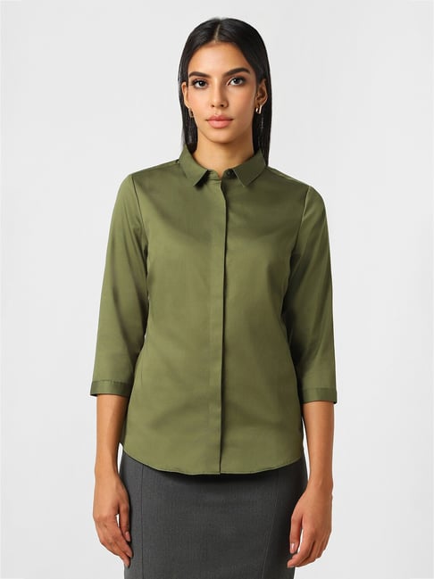 Van Heusen Olive Cotton Regular Fit Shirt-picture-35