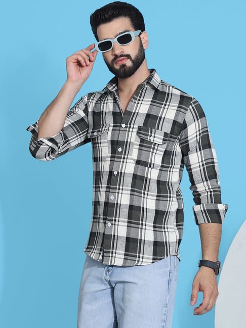 Indian Needle Dark Olive Regular Fit Check Shirt-picture-20