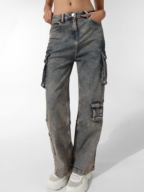 Only Blue Cotton Relaxed Fit Mid Rise Cargo Jeans-picture-21