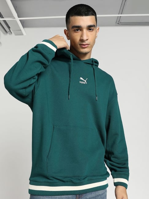 Puma Harrdy Sandhu Green Relaxed Fit Printed Hooded Sweatshirts