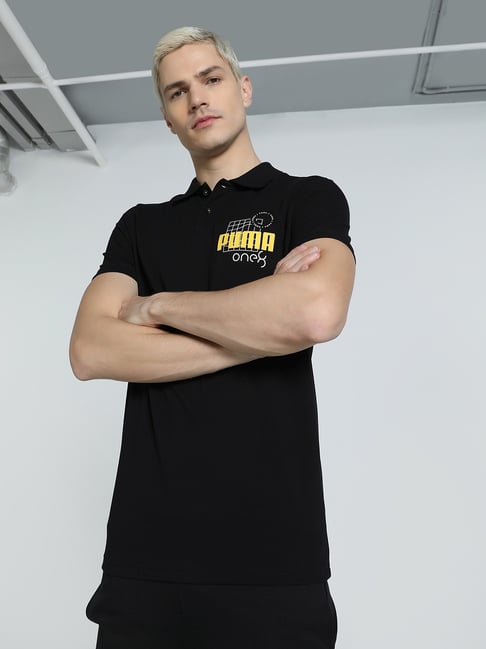 Puma One8 Black Slim Fit Printed Polo T-Shirts