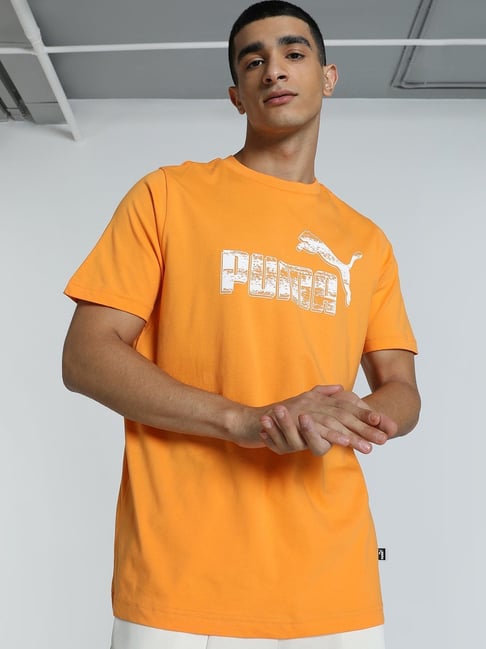 Puma Orange Regular Fit Graphics Printed T Shirts