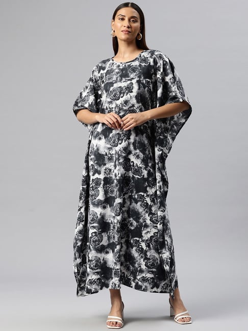 Cottinfab Black Printed Kaftan Maxi Dress-picture-34