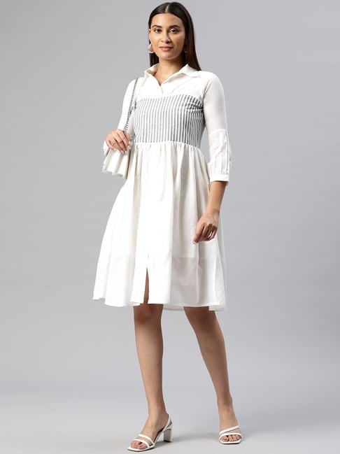 Cottinfab White Striped A Line Dress-picture-36