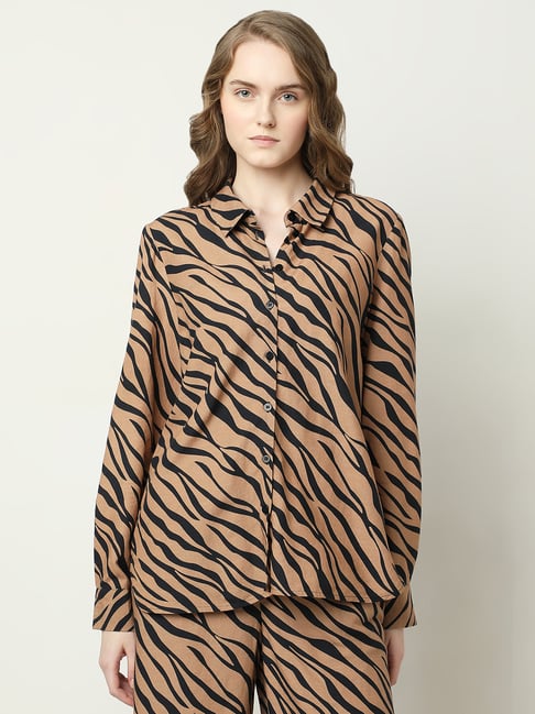 Vero Moda Brown & Black Cotton Animal Print Shirt-picture-42