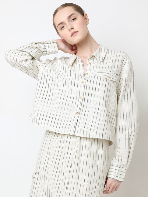 Vero Moda Beige & Black Cotton Striped Shirt-picture-16