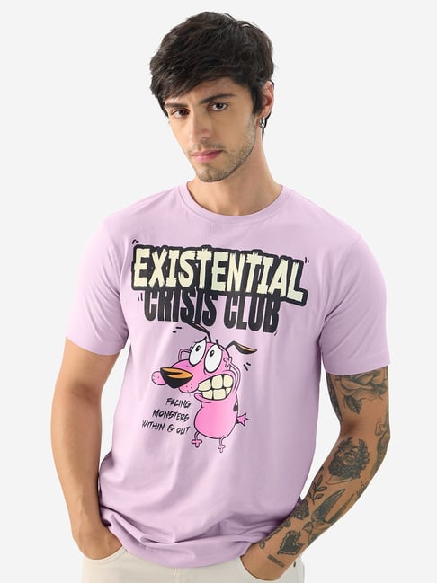 The Souled Store Purple Regular Fit Printed T-Shirt