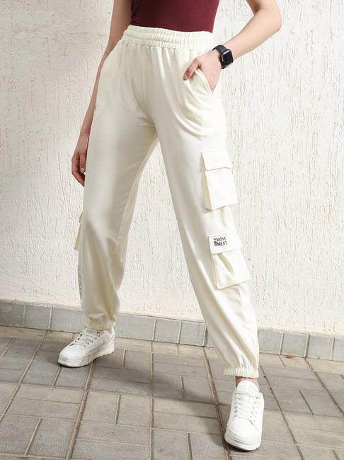 Hubberholme White Cotton Graphic Print Joggers