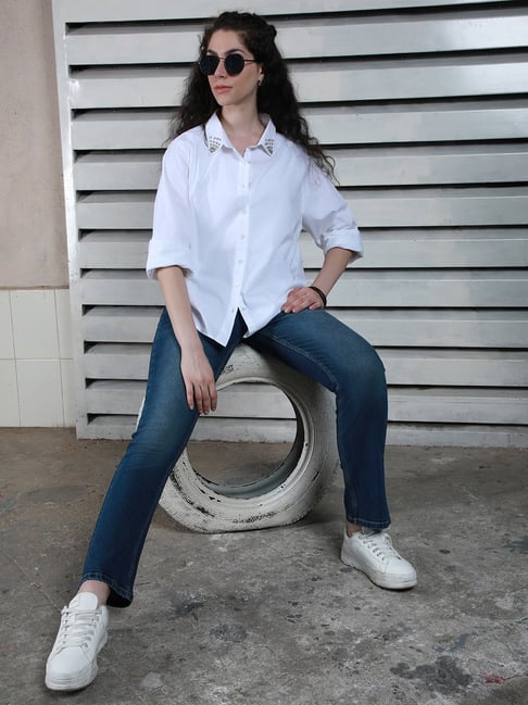 ☆STONE  ホワイト 長袖カットソー ラインストーン」に該当するレディースのTシャツ/カットソー