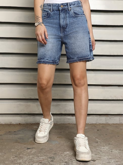 High Star Blue Cotton Regular Fit Shorts-picture-15