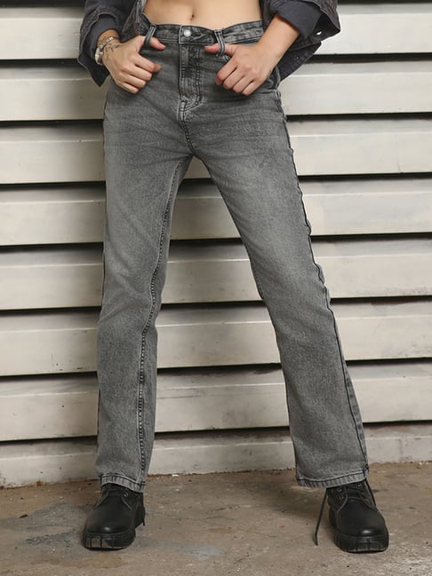 High Star Grey Cotton Bootcut Jeans
