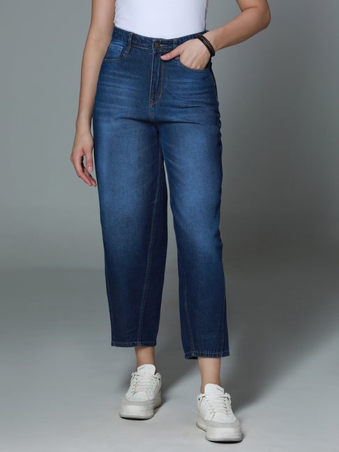High Star Blue Cotton Flared Fit Jeans