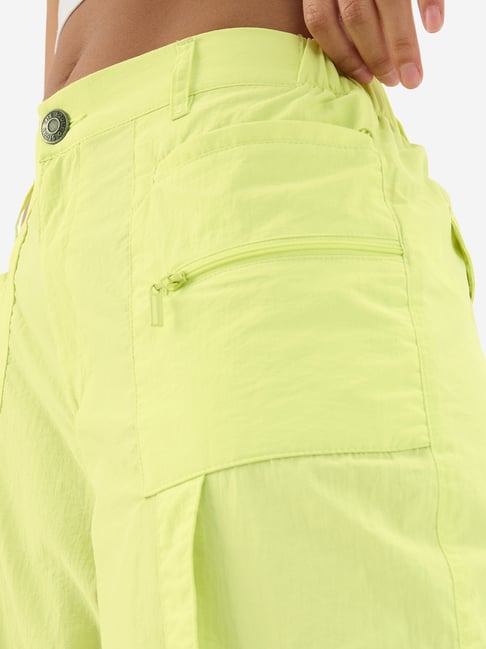 The Souled Store Lime Green Cotton Relaxed Fit Cargo Pants