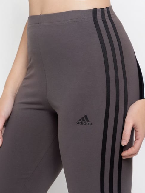 adidas Grey Cotton Striped Sports Tights
