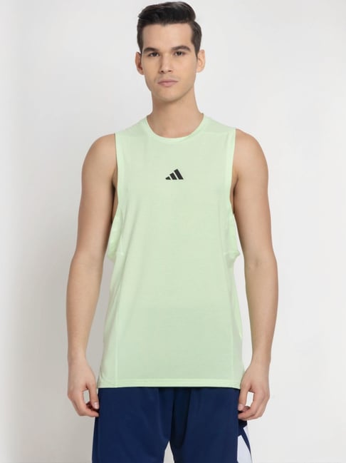 Adidas Green Slim Fit Logo Printed Tank Tee