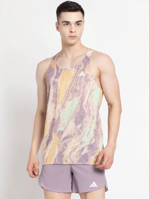 Adidas Beige Regular Fit Striped Tank Tee-picture-37