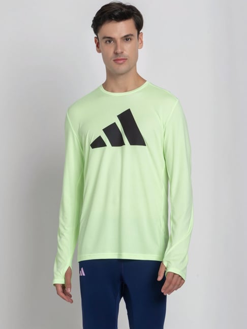 Buy Adidas Green Regular Fit Logo Printed Sports T-Shirt for Mens