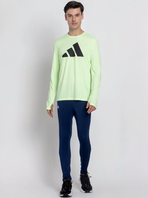 Buy Adidas Green Regular Fit Logo Printed Sports T-Shirt for Mens