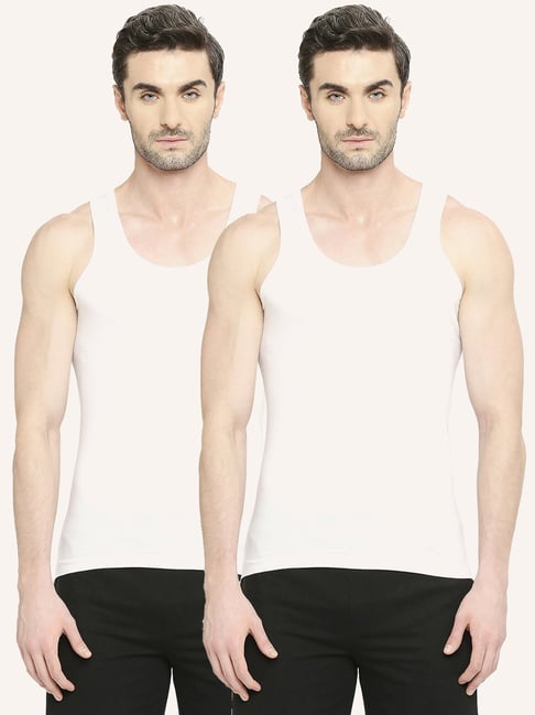 Vip White Regular Fit Vest - Pack Of 2