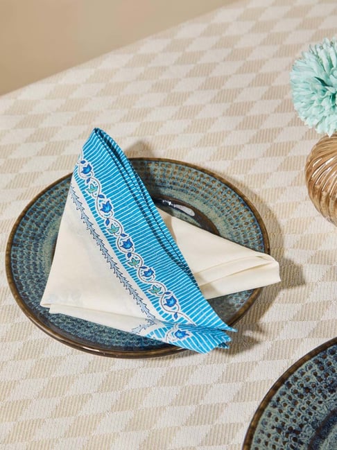 Fabindia Home Ramya Turquoise Cotton Napkins - Set of 6-image-31