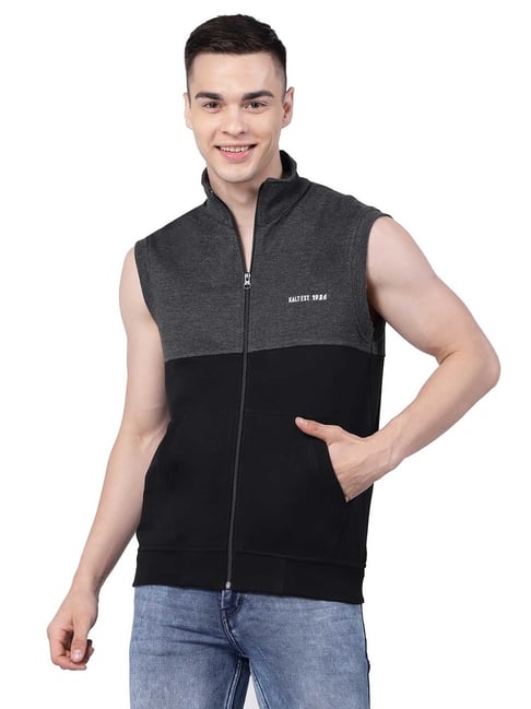 Kalt Black & Dark Grey Melange Regular Fit Jacket-picture-12
