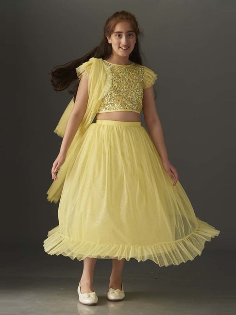 KidsDew Kids Yellow Embellished Lehenga Cholis