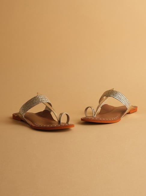 Eridani Women's Eva Gold Kolhapuri Sandals-picture-11