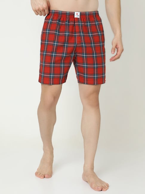 UnderJeans by Spykar Burnt Orange Check Cotton Boxers