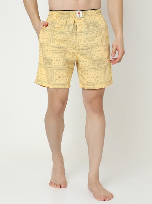 UnderJeans by Spykar Yellow Printed Cotton Boxers