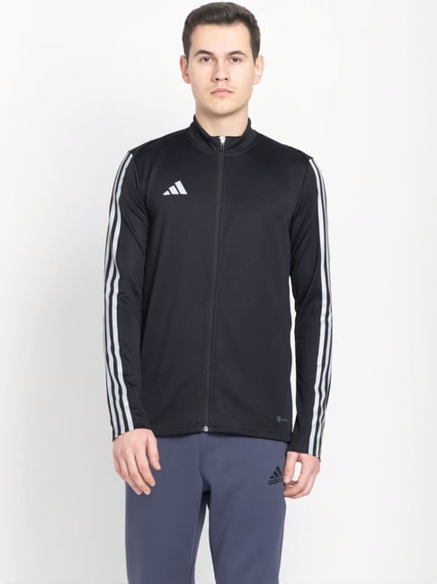 Adidas Black Slim Fit Striped Sports Jacket