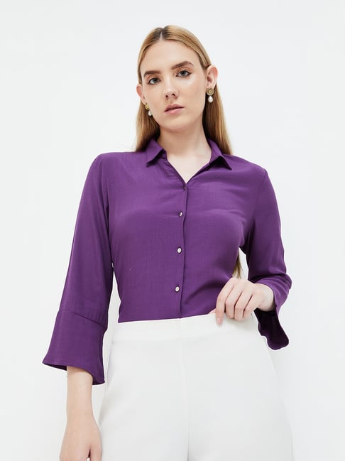 Code by Lifestyle Dark Purple Rayon Regular Fit Shirt