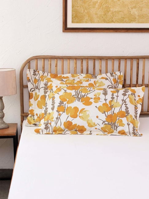 House This Himalayan Poppies Yellow 150 TC Cotton Pillow Covers - Set of 2