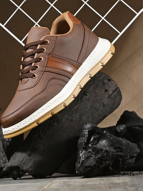 Brown leather running shoes best sale