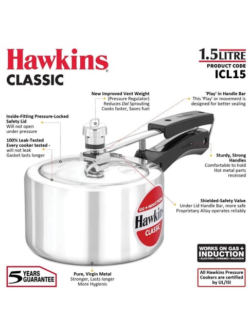 Hawkins Classic Silver Aluminium Inner Lid Pressure Cooker L