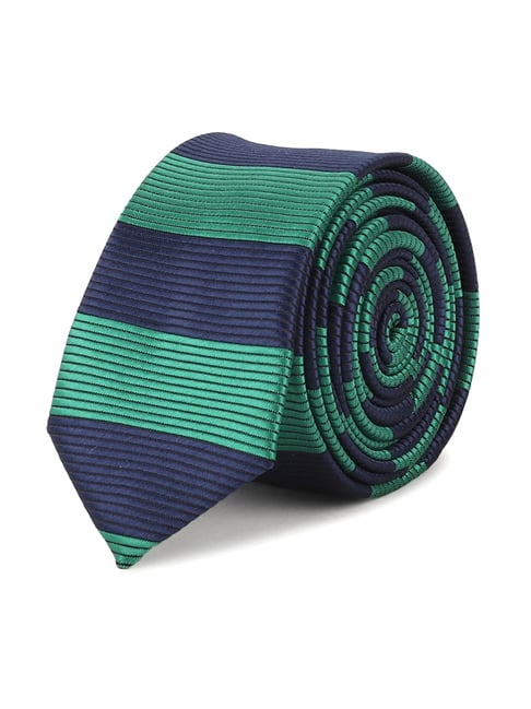 Peter England Navy & Green Color Block Tie